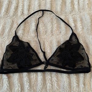 Delicate Black Flower Bralette- Size Medium with adjustable straps